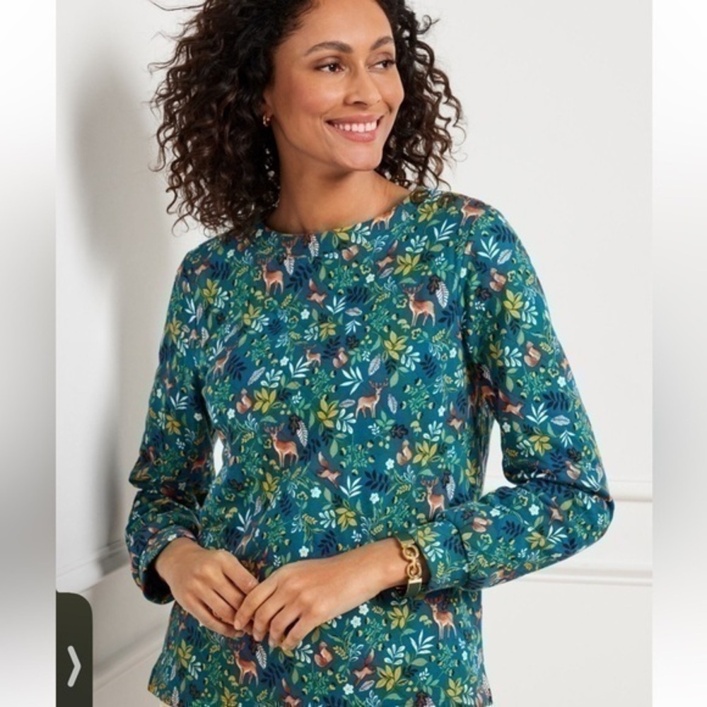 Talbots Quilted Sweatshirt Woodland Ditsy Small